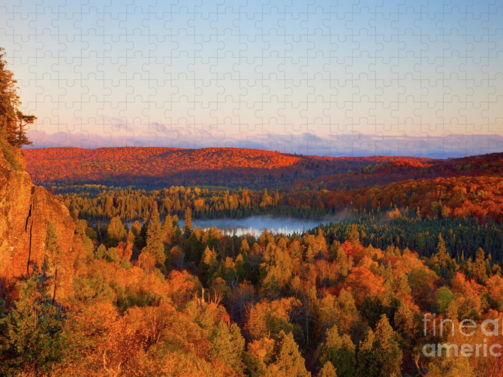Autumn Jigsaw Puzzle featuring the photograph Fall Colors Orberg Mountain North Shore Minnesota by Wayne Moran