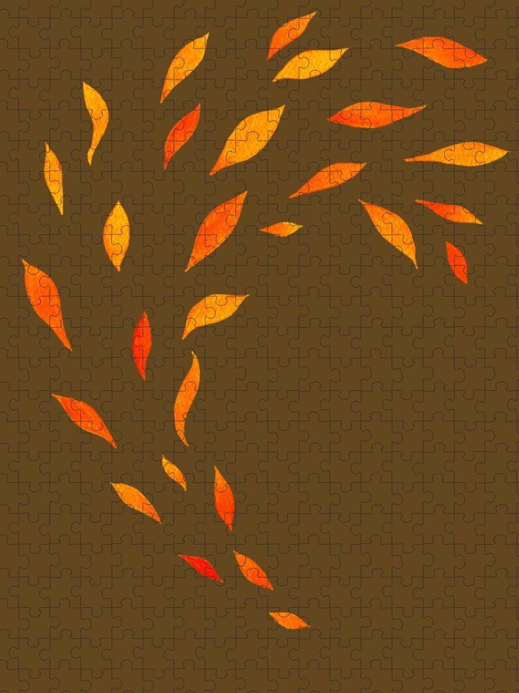 Orange Leaves Jigsaw Puzzle featuring the painting Fall Leaves Organic Splash Watercolor by Irina Sztukowski