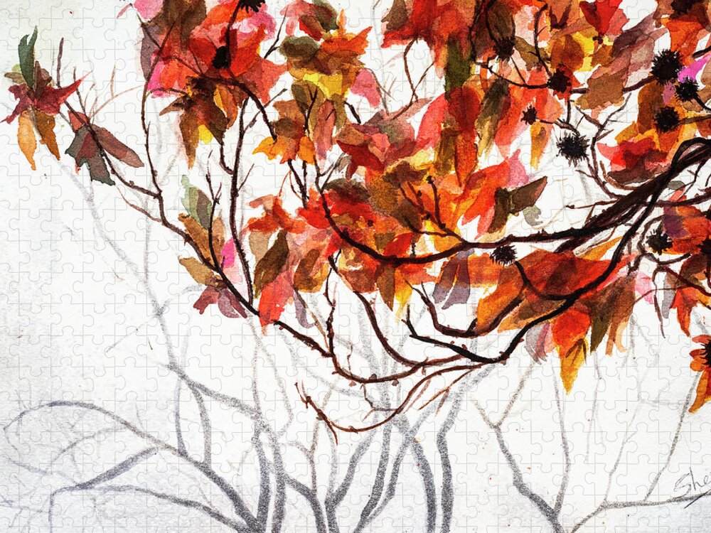 Art - Watercolor Jigsaw Puzzle featuring the painting Fall Leaves - Watercolor Art by Sher Nasser