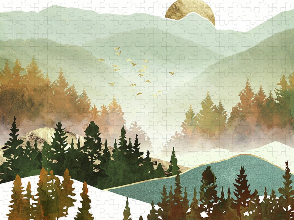 Fall Puzzle featuring the digital art Fall Morning by Spacefrog Designs