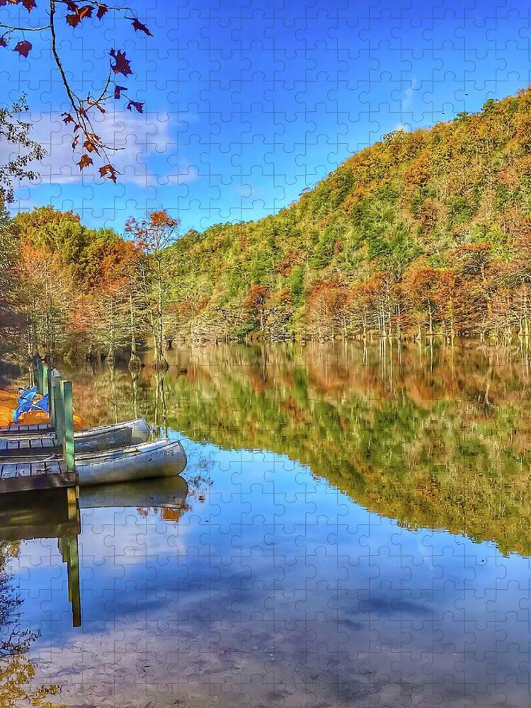 Canoes Jigsaw Puzzle featuring the photograph Fall Reflections by Pam Rendall