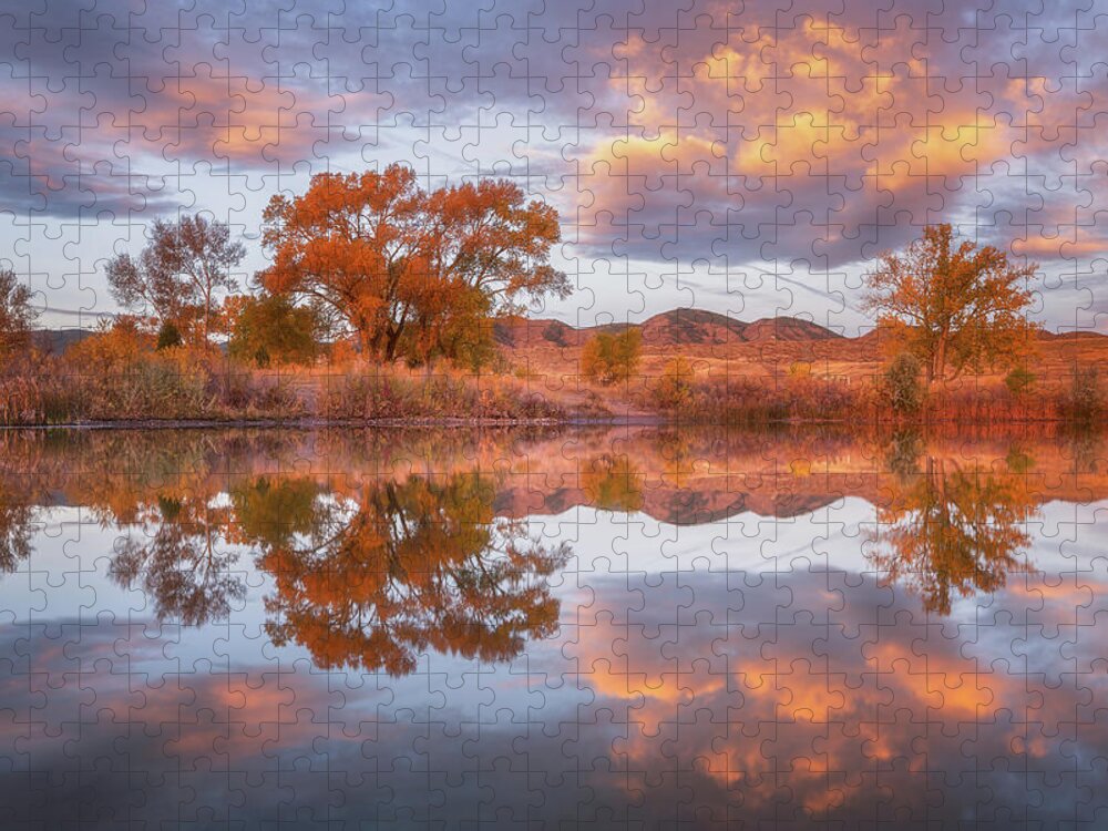 Fall Colors Jigsaw Puzzle featuring the photograph Fall Sunrise at the Pond by Darren White