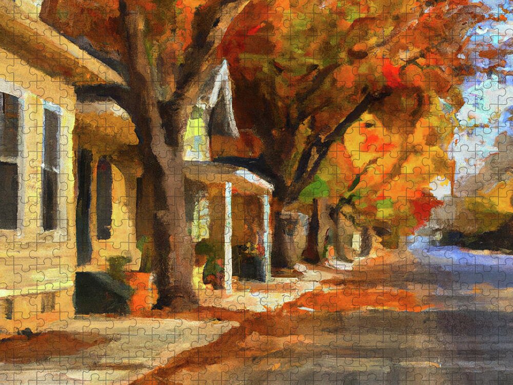 Fall Jigsaw Puzzle featuring the digital art Fall Vibes in the Neigborhood by Alison Frank