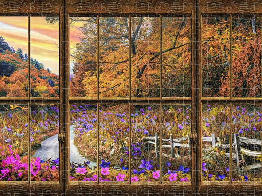 Clouds Jigsaw Puzzle featuring the photograph Fall Window View by Debra and Dave Vanderlaan