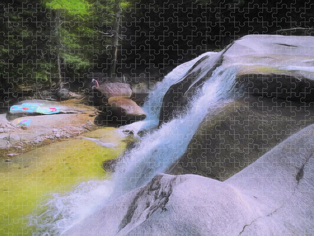 River Jigsaw Puzzle featuring the mixed media Falls at Dianas Baths 5 by Lynda Lehmann