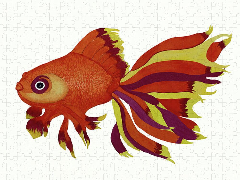 Fish Jigsaw Puzzle featuring the painting Fancy Goldfish With Kissing Lips by Deborah League