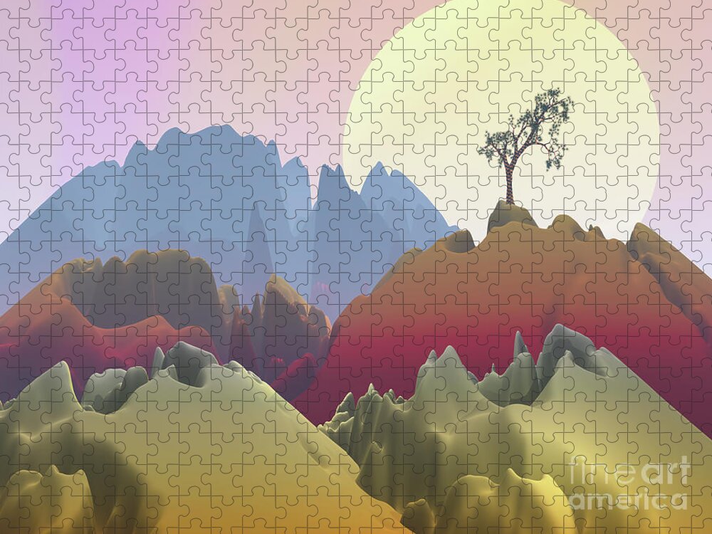 Fantasy Landscape Jigsaw Puzzle featuring the digital art Fantasy Mountain by Phil Perkins