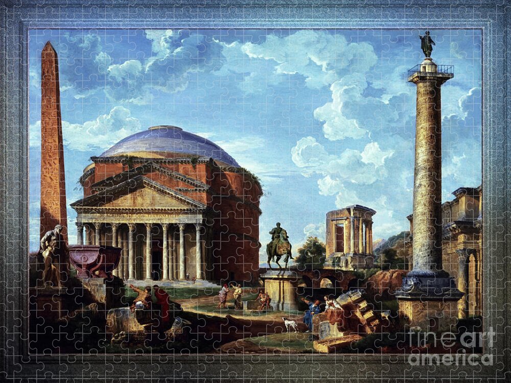 Architectural Fantasy Jigsaw Puzzle featuring the painting Fantasy View with the Pantheon and other Monuments of Old Rome by Rolando Burbon