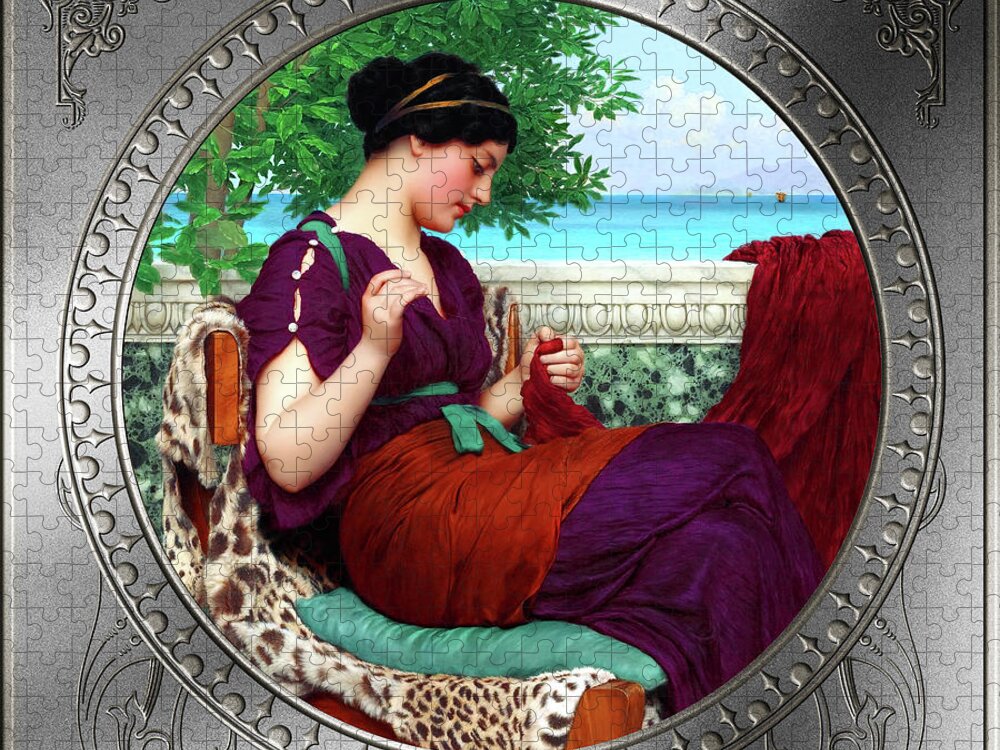 Far Away Thoughts Jigsaw Puzzle featuring the painting Far Away Thoughts c1911 by John William Godward Fine Art Xzendor7 Old Masters Reproductions by Rolando Burbon
