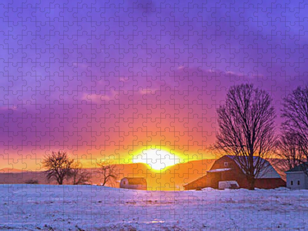 Vermont Jigsaw Puzzle featuring the photograph Farm during January Sunset by Tim Kirchoff