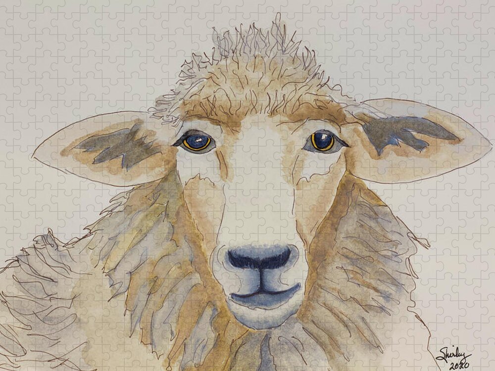 Sheep Jigsaw Puzzle featuring the painting Farm Sheep by Shirley Dutchkowski