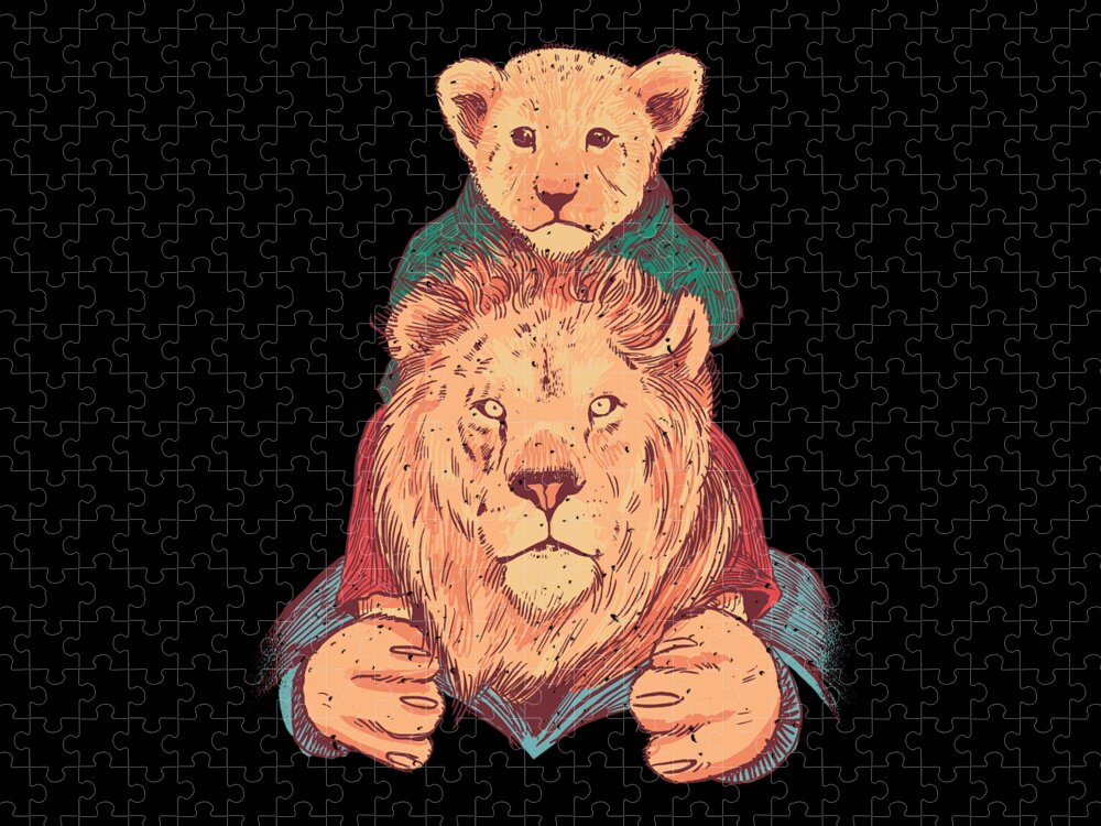 Father and son Lion with clothes funny lion family Jigsaw Puzzle by Norman  W - Pixels