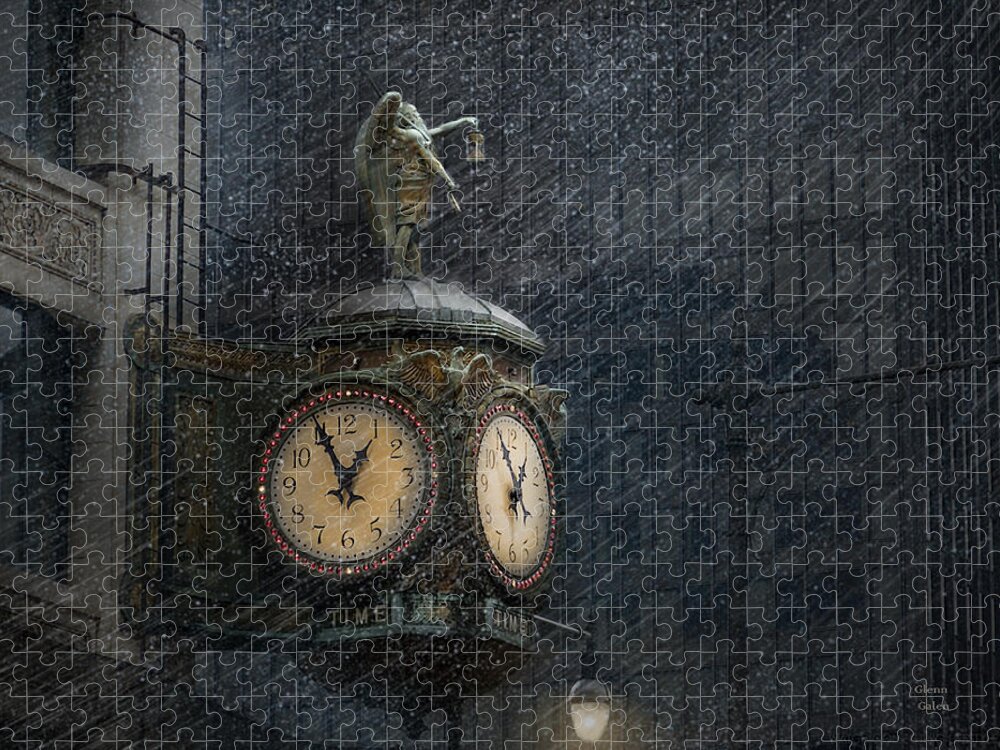 Jewelers Building Jigsaw Puzzle featuring the digital art Father Time - Jewelers Building - Chicago by Glenn Galen