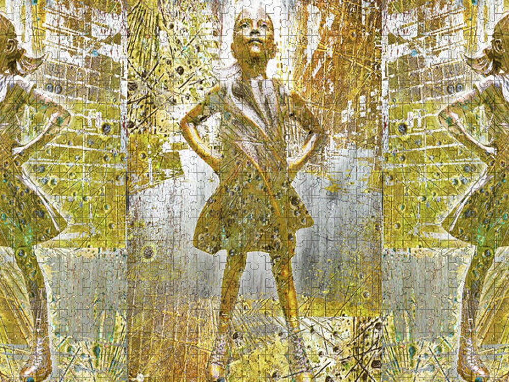 Fearless Jigsaw Puzzle featuring the painting Fearless Girl Future Is Female 3 Angles by Tony Rubino