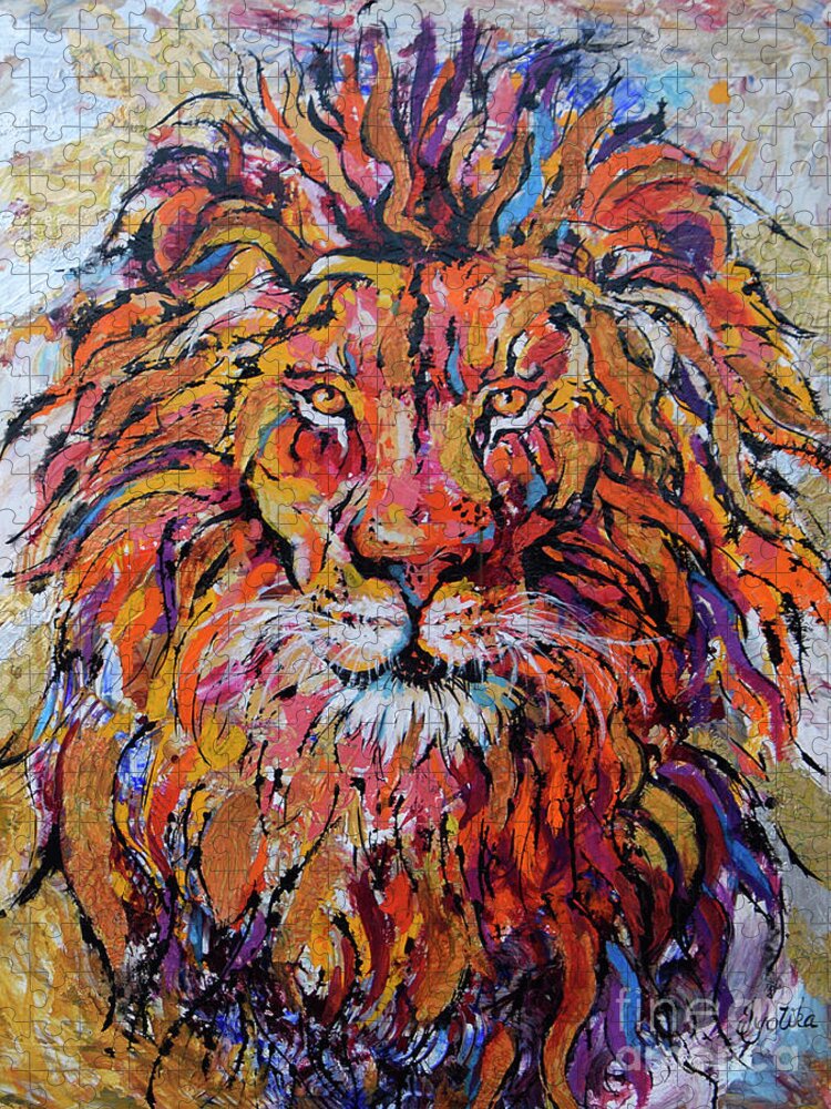  Jigsaw Puzzle featuring the painting Fearless Lion by Jyotika Shroff