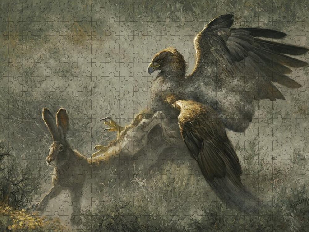 Eagle Jigsaw Puzzle featuring the painting Feathers and Dust by Greg Beecham