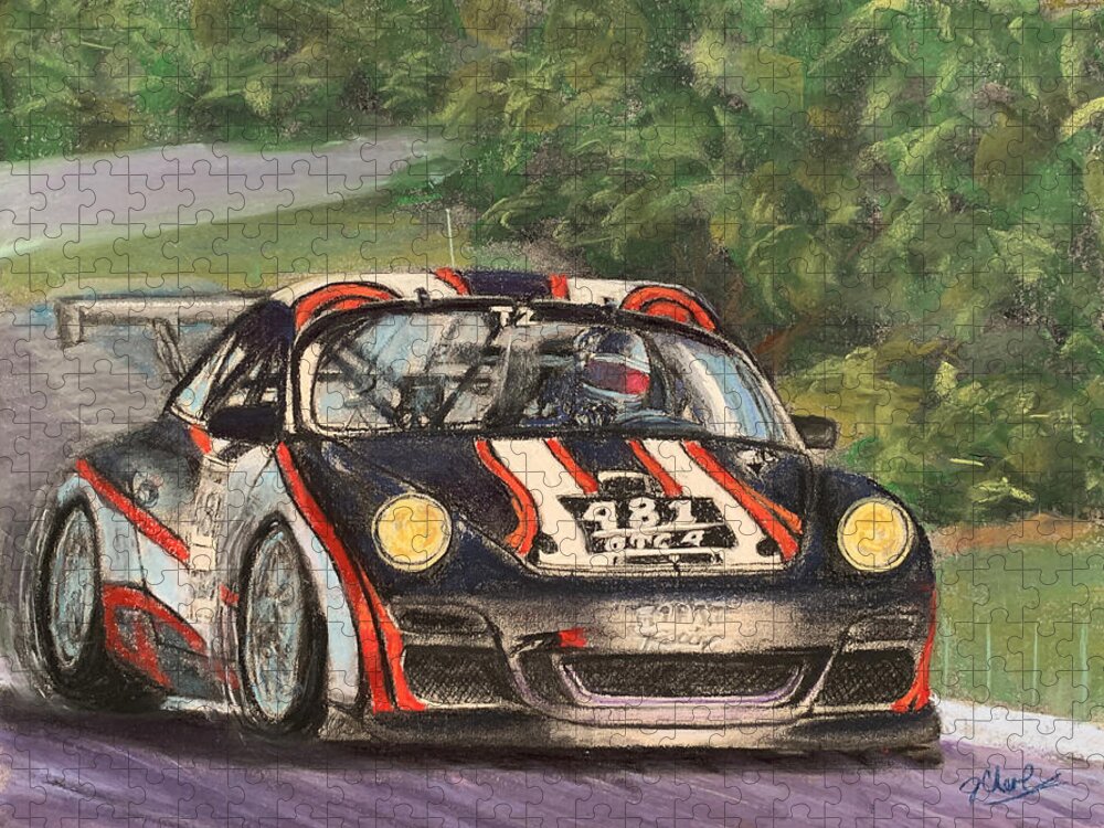 Porsche Jigsaw Puzzle featuring the painting Feeling the Speed by Jan Chesler