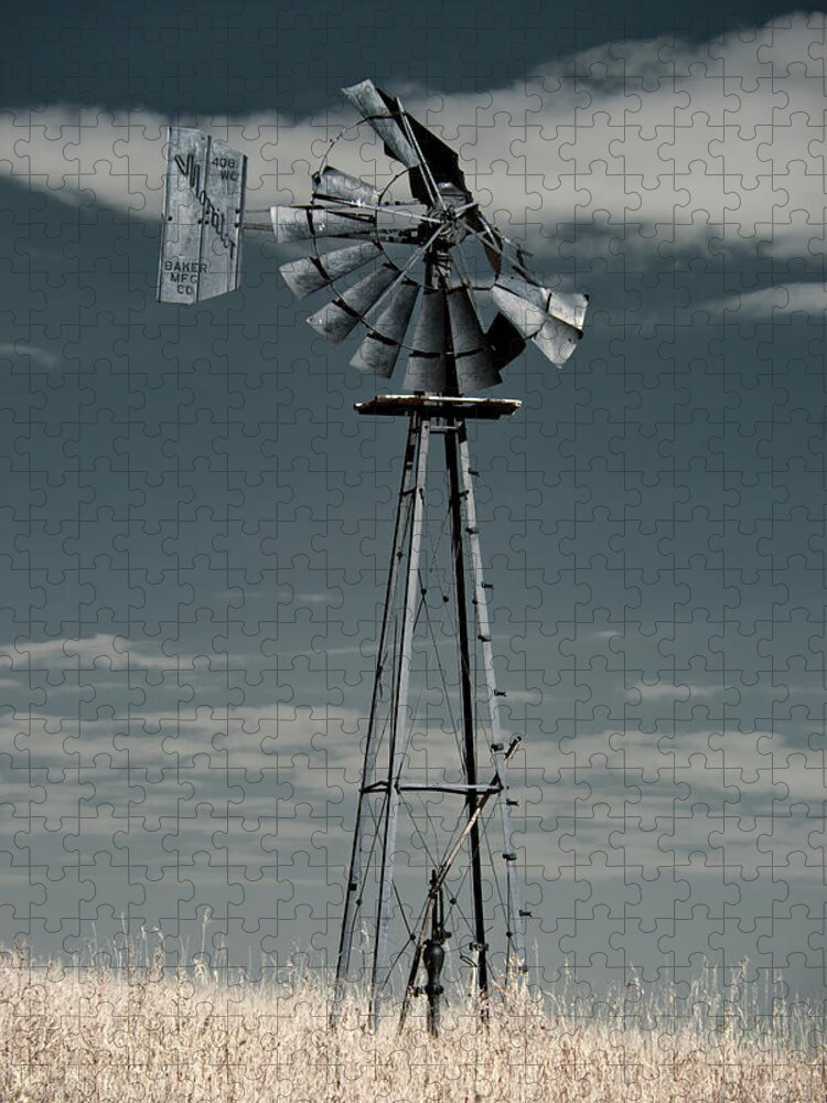 Windmill Jigsaw Puzzle featuring the photograph Feeling Winded - 1 of 2 - broken Baker windmill on the ND prairie by Peter Herman
