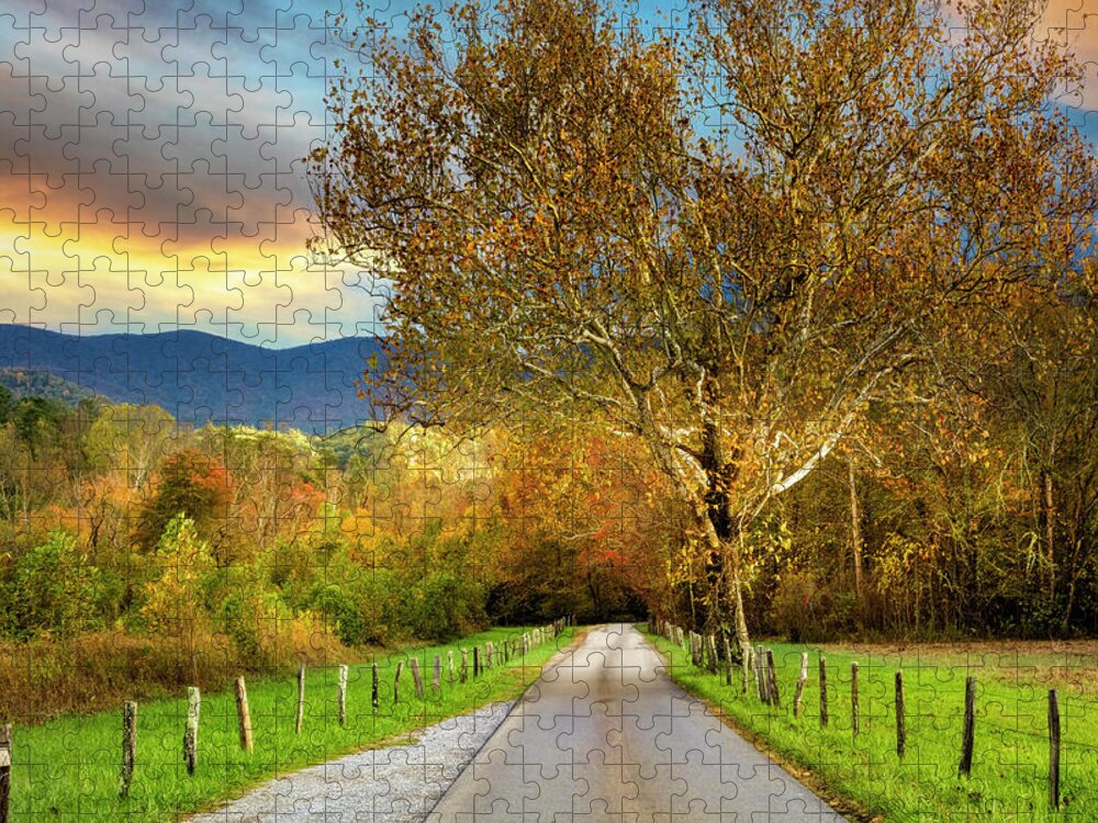 Trail Jigsaw Puzzle featuring the photograph Fence Along Sparks Lane at Cades Cove by Debra and Dave Vanderlaan