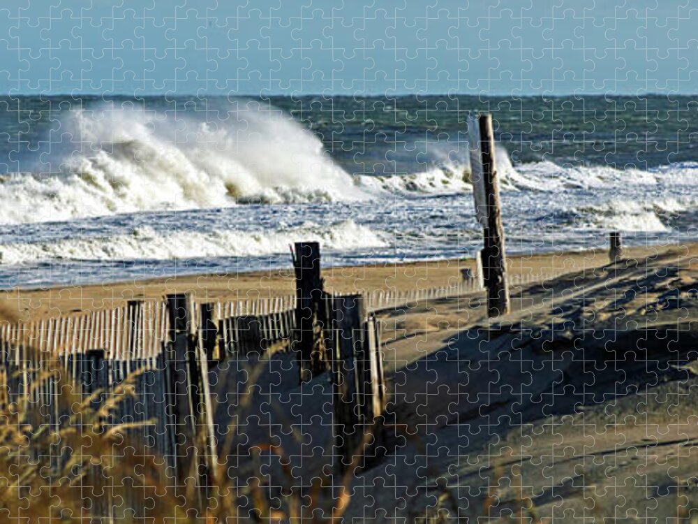 Fenwick Island Jigsaw Puzzle featuring the photograph Fenwick Island Dunes and Waves Panorama by Bill Swartwout