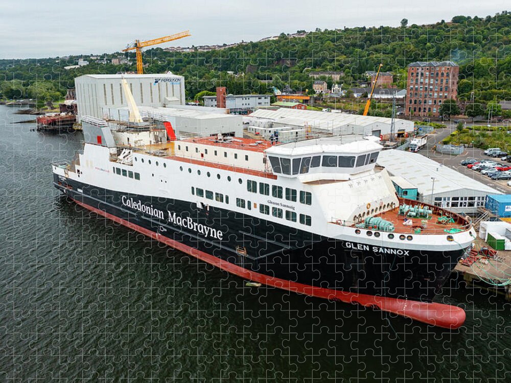 Scotland Jigsaw Puzzle featuring the photograph Ferry Glen Sannox under fabrication at Ferguson Marine, Port Glasgow by Brunswick Digital