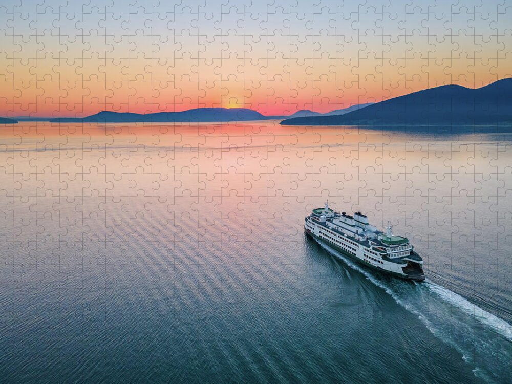 Sunset Jigsaw Puzzle featuring the photograph Ferry Sunset 2 by Michael Rauwolf