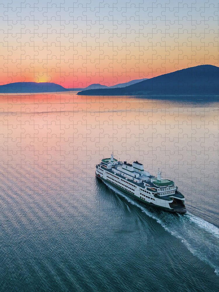 Sunset Jigsaw Puzzle featuring the photograph Ferry Sunset2 Vertical by Michael Rauwolf