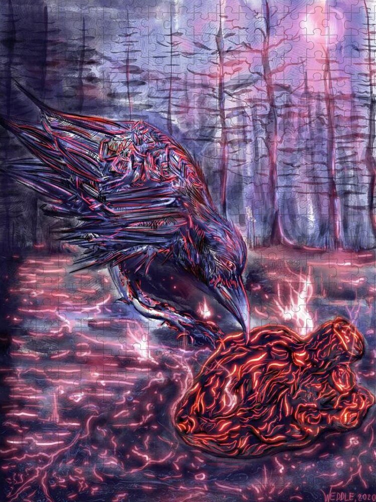 Crow Jigsaw Puzzle featuring the digital art Festering Ember by Angela Weddle