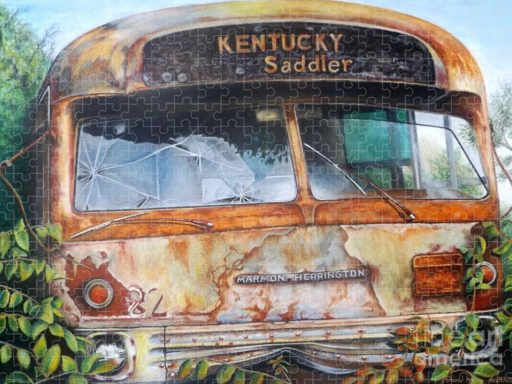 Bus Jigsaw Puzzle featuring the drawing Field of Broken Dreams by David Neace CPX