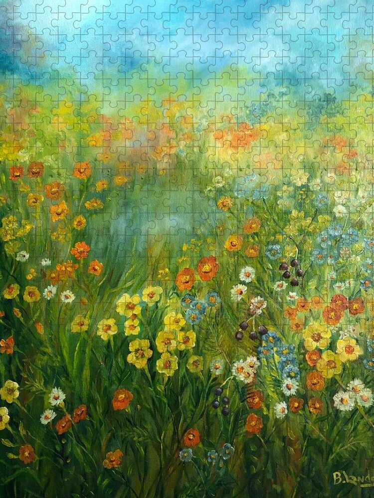 Floral Jigsaw Puzzle featuring the painting Field of Wildflowers by Barbara Landry
