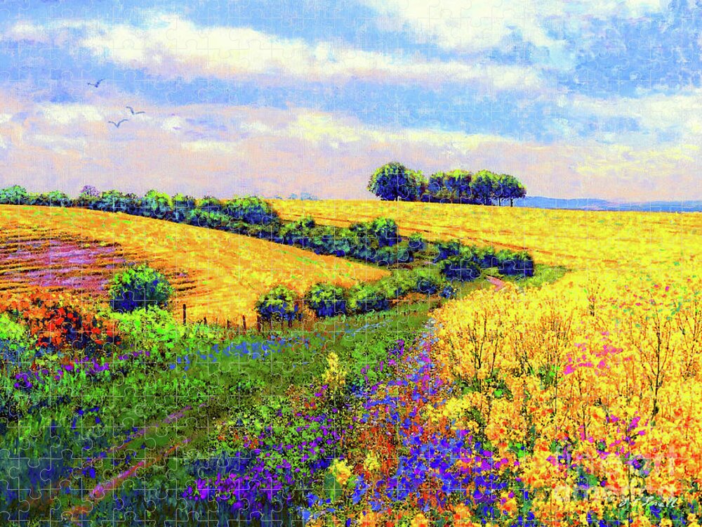 Landscape Jigsaw Puzzle featuring the painting Fields of Gold by Jane Small