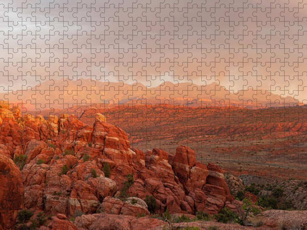 Arches National Park Jigsaw Puzzle featuring the photograph Fiery Furnace Sunset Panorama by Aaron Spong