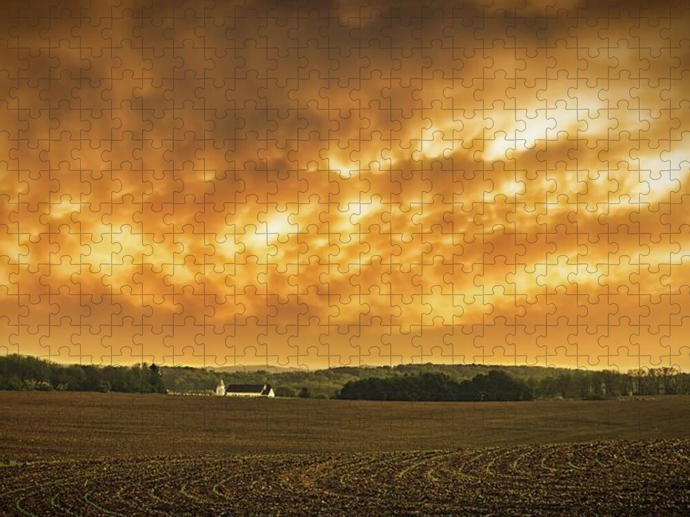 Sunset Jigsaw Puzzle featuring the photograph Fiery Skies Over Pennsylvania Landscape by Jason Fink
