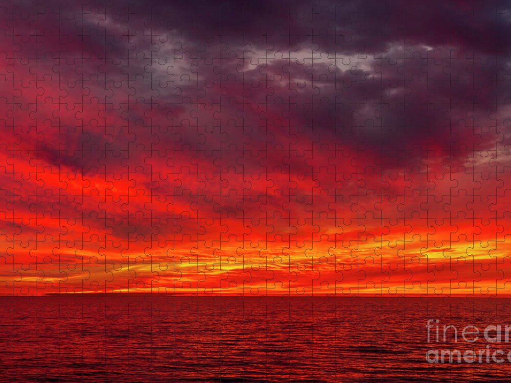 Sunset Jigsaw Puzzle featuring the photograph Fiery Sunset in Oceanside - January 10, 2022 by Rich Cruse