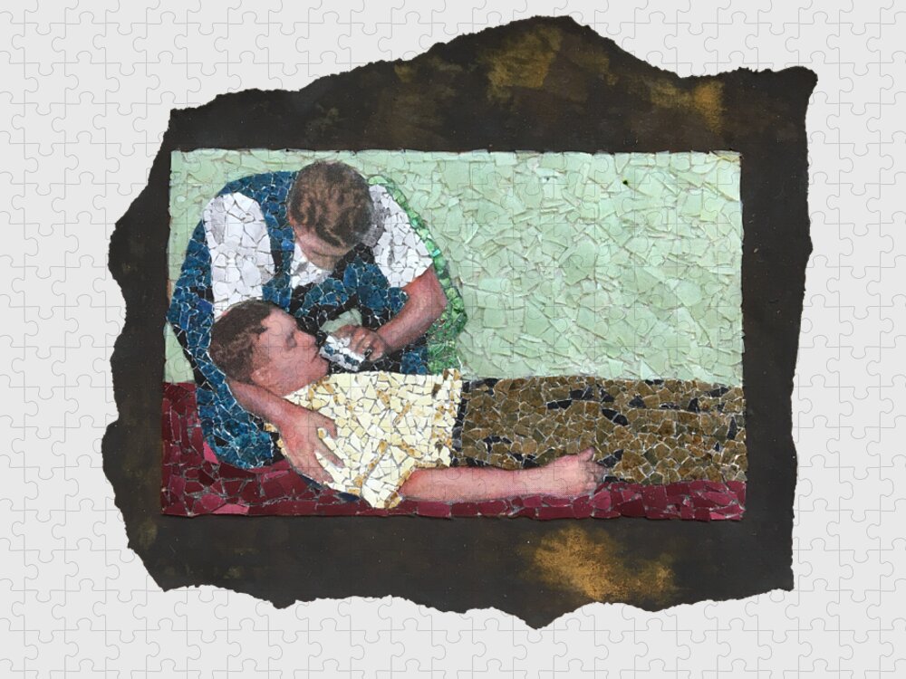Glass Jigsaw Puzzle featuring the mixed media Fig. 55. Position in giving patient drink. by Matthew Lazure