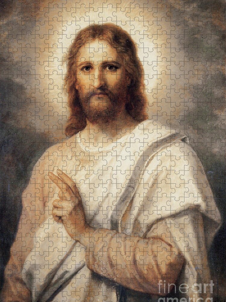 Heinrich Hofmann Jigsaw Puzzle featuring the digital art Figure of Christ by Heinrich Hoffman