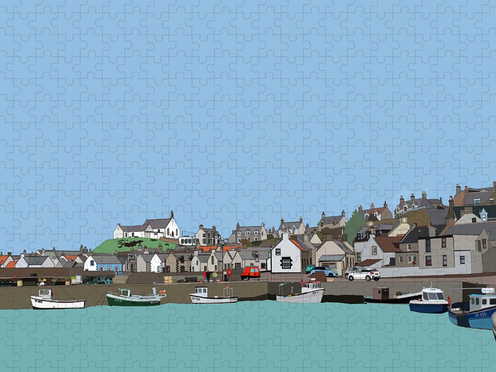 Findochty Jigsaw Puzzle featuring the digital art Findochty by John Mckenzie