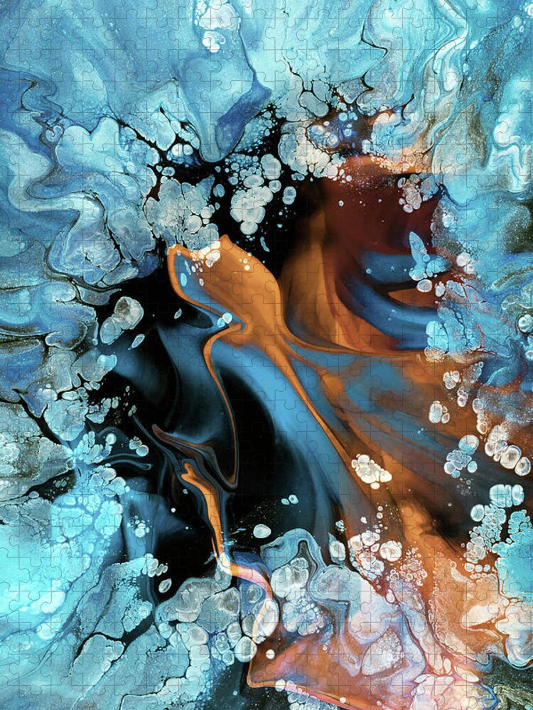 Abstract Jigsaw Puzzle featuring the mixed media Fire and Ice by Jacky Gerritsen