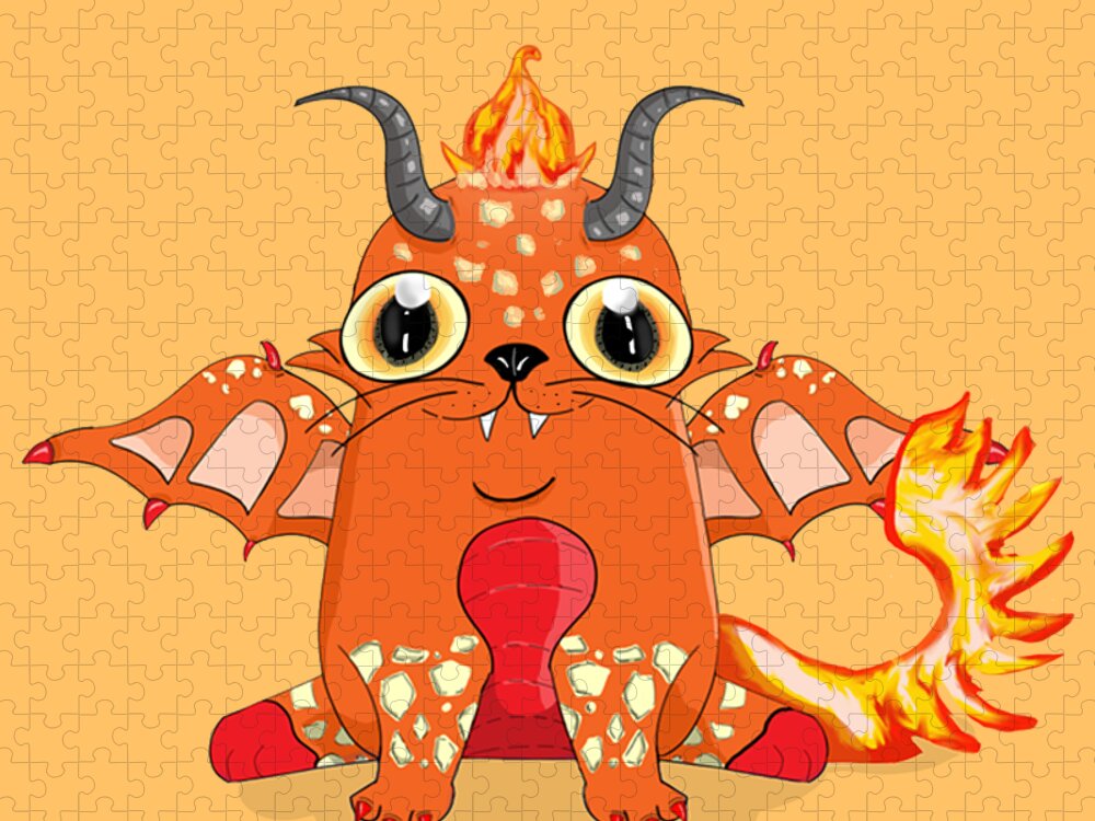 Fire Jigsaw Puzzle featuring the digital art Fire Dragon Chibi by Rose Lewis