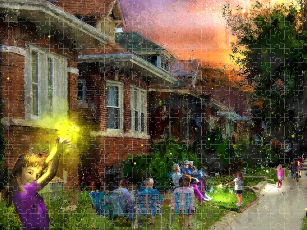 Fireflies Jigsaw Puzzle featuring the painting Fireflies On A Summer Night 1960 Chicago by Glenn Galen