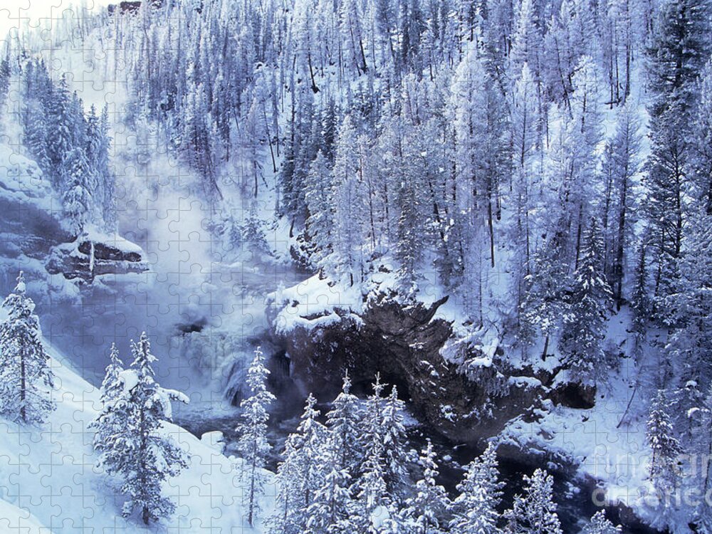 Dave Welling Jigsaw Puzzle featuring the photograph Firehole Falls Winter Yellowstone National Park by Dave Welling