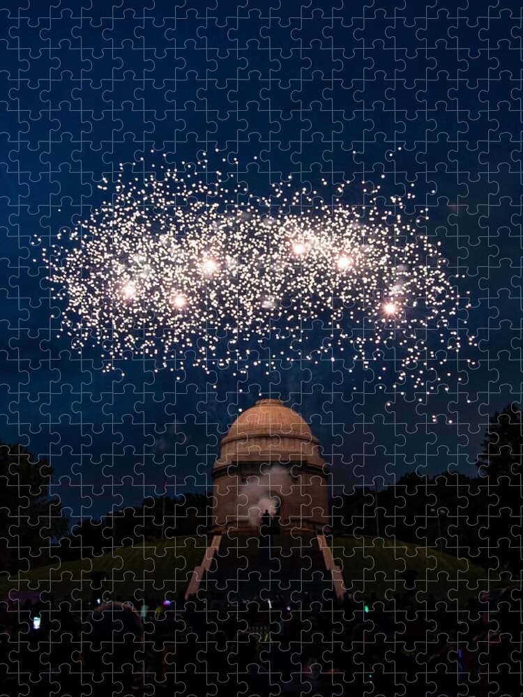 Fireworks Jigsaw Puzzle featuring the photograph Fireworks at McKinley Memorial 5 by Rosette Doyle