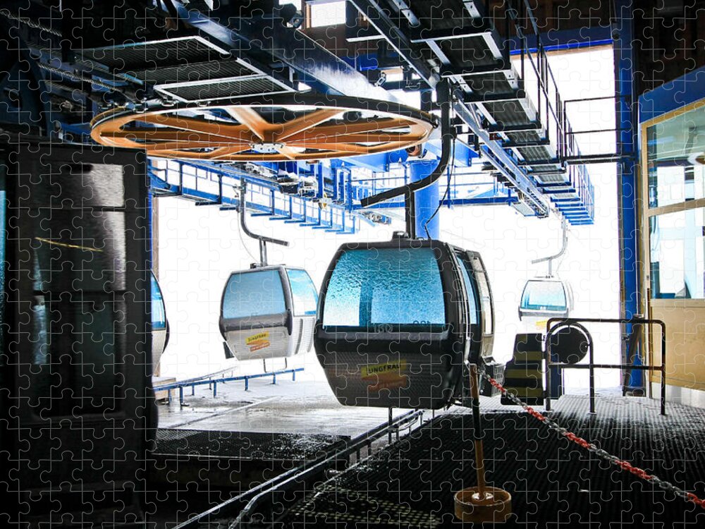 Cable Cars Jigsaw Puzzle featuring the photograph First Cableway Top Station with Blizzard Outside by Steve Ember