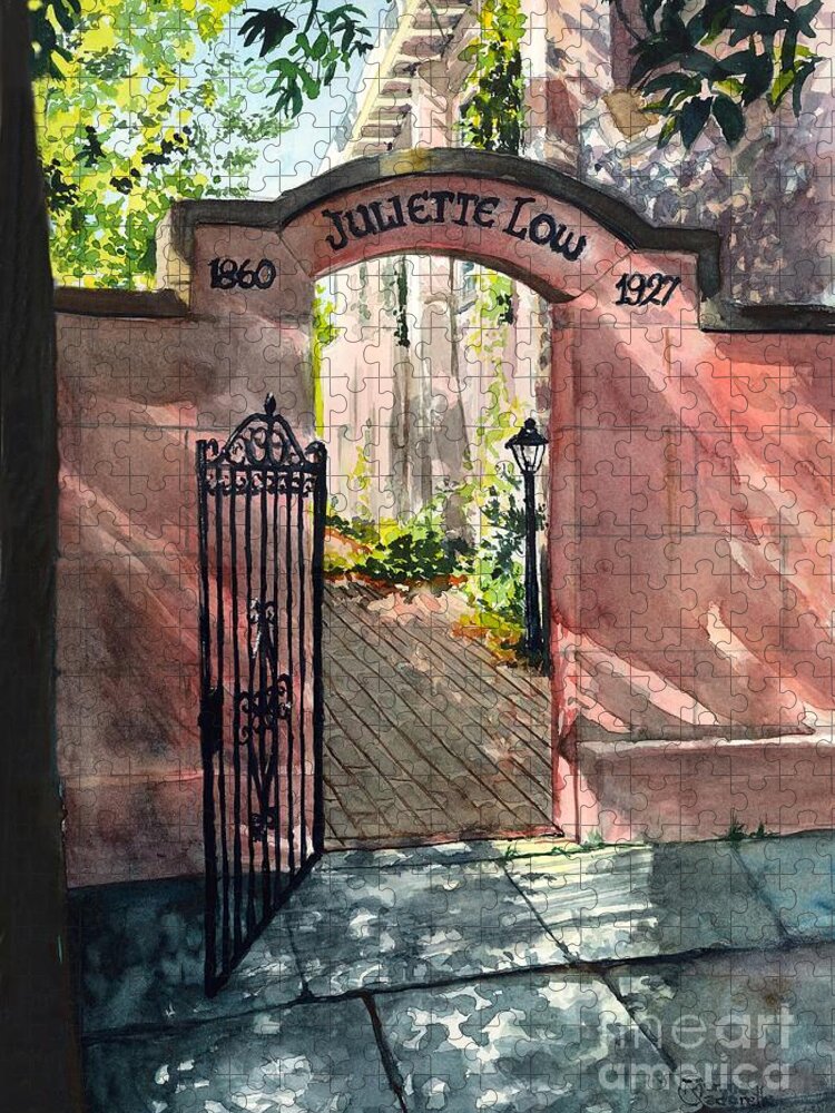 Savannah Jigsaw Puzzle featuring the painting First Headquarters Gate Entrance by Merana Cadorette
