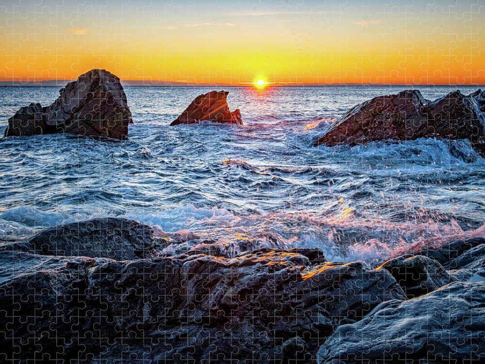 New Hampshire Jigsaw Puzzle featuring the photograph First Light, Marginal Way 2023 by Jeff Sinon