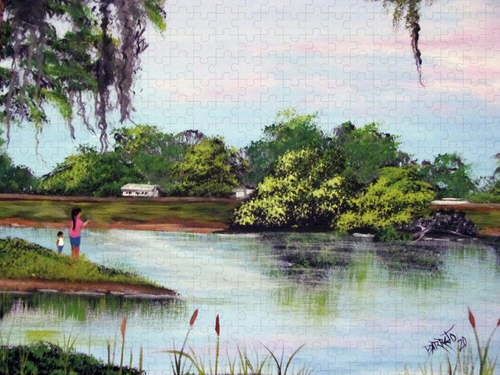 Fishing Jigsaw Puzzle featuring the painting Fisherman's Dream by Gloria E Barreto-Rodriguez