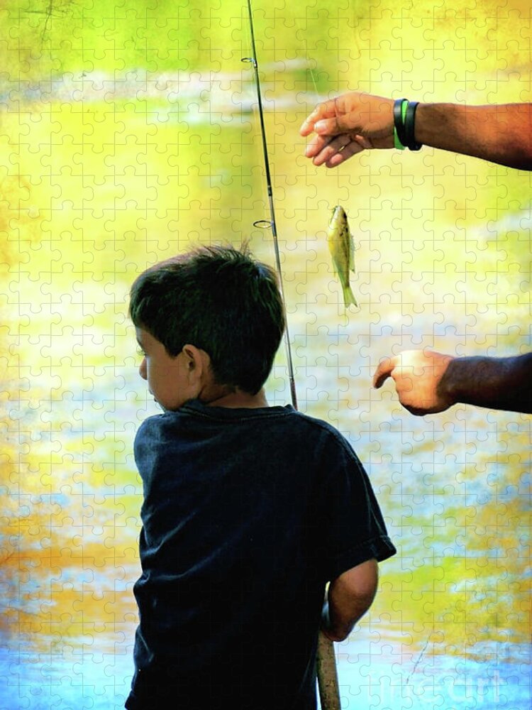 Fish Jigsaw Puzzle featuring the photograph Fishing at Sunset by Ellen Cotton