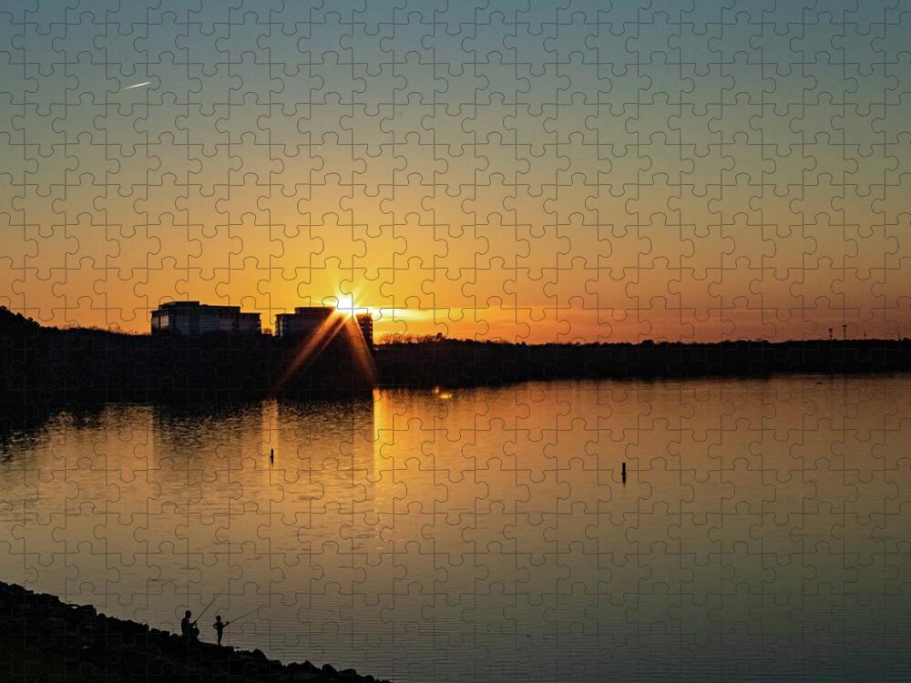Sunset Jigsaw Puzzle featuring the photograph Fishing at Sunset by Rick Nelson
