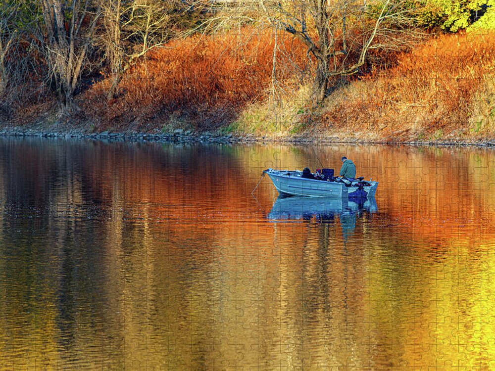 Autumn Jigsaw Puzzle featuring the photograph Fishing Boat in Autumn by Amelia Pearn