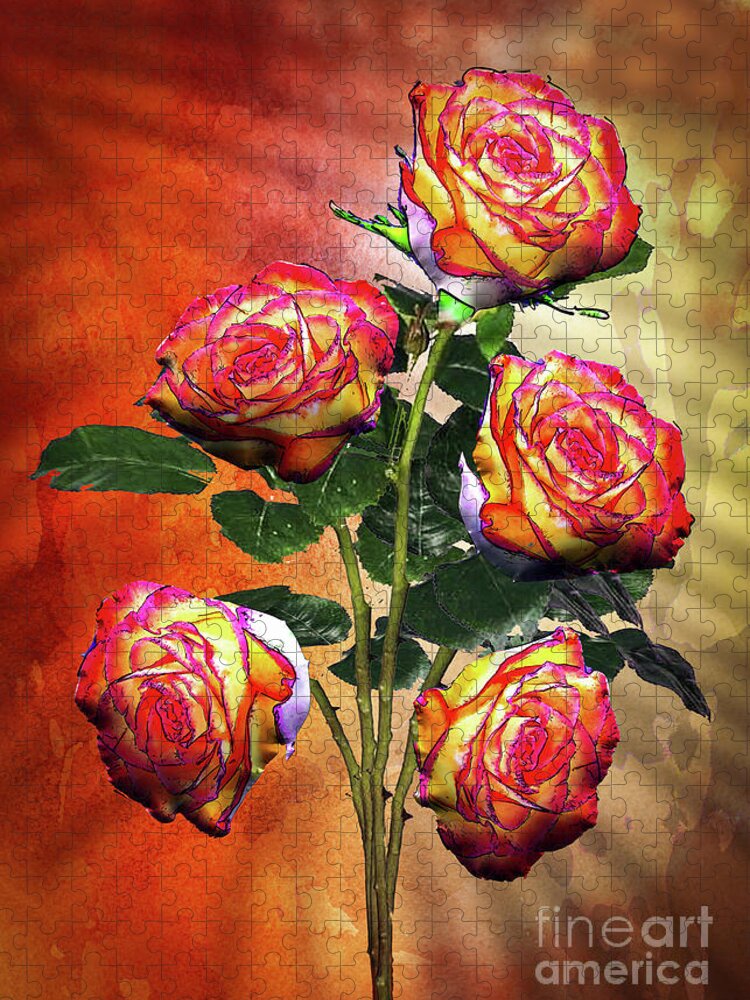 Rose Jigsaw Puzzle featuring the digital art Five Roses by Anthony Ellis